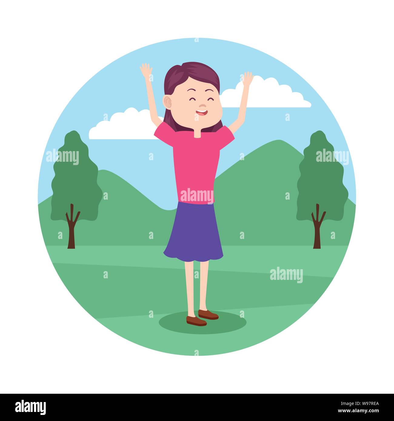 Young woman smiling in the park Stock Vector