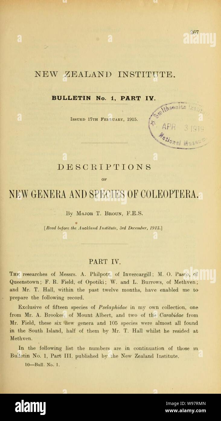 Descriptions of new genera and species of Coleoptera (Page 267 Stock ...