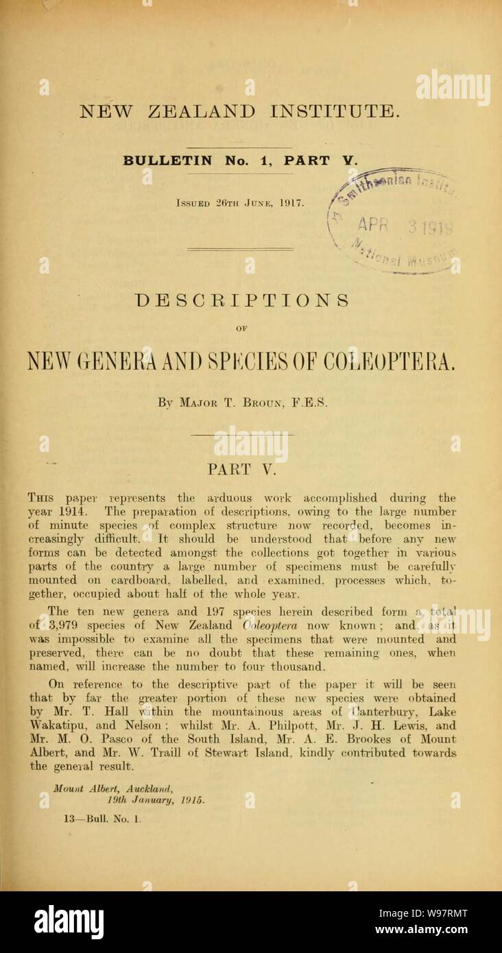 Descriptions of new genera and species of Coleoptera Stock Photo - Alamy