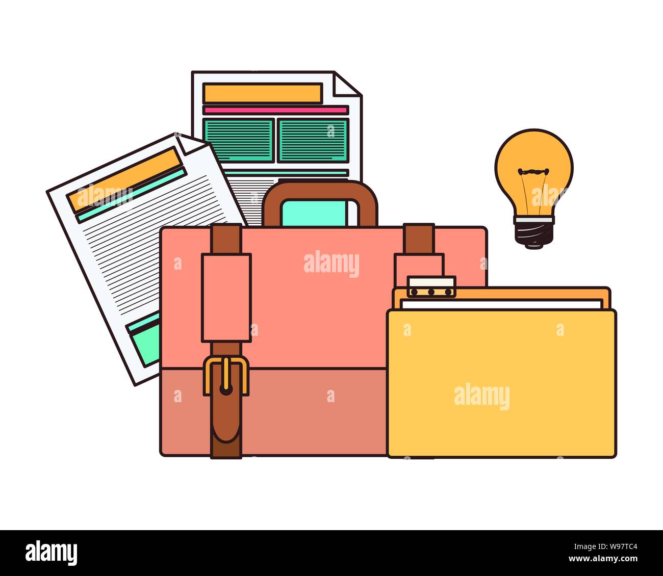 folder with office objects on white background Stock Vector