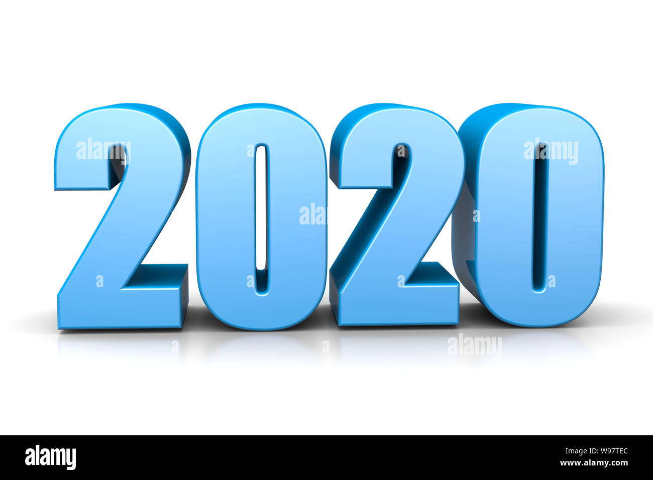 Blue 2020 Year Number Text on White Background 3D Illustration Stock Photo