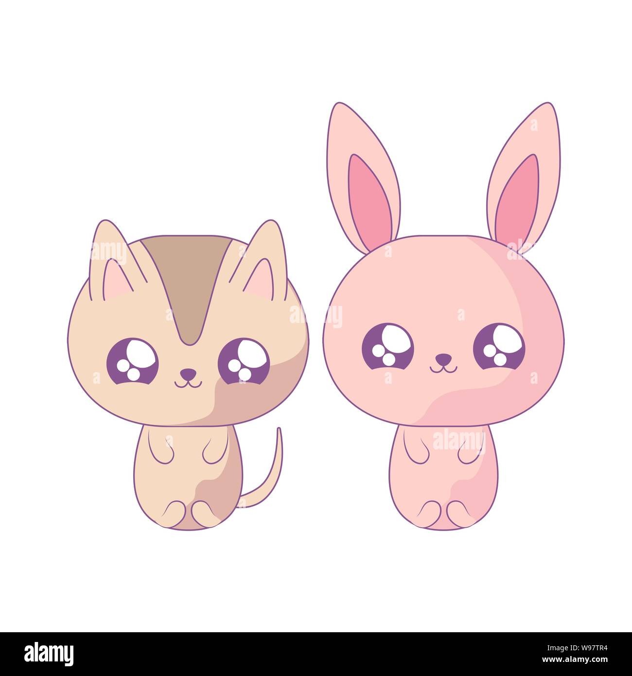 Cute Cat With Bunny Baby Animals Kawaii Style Vector