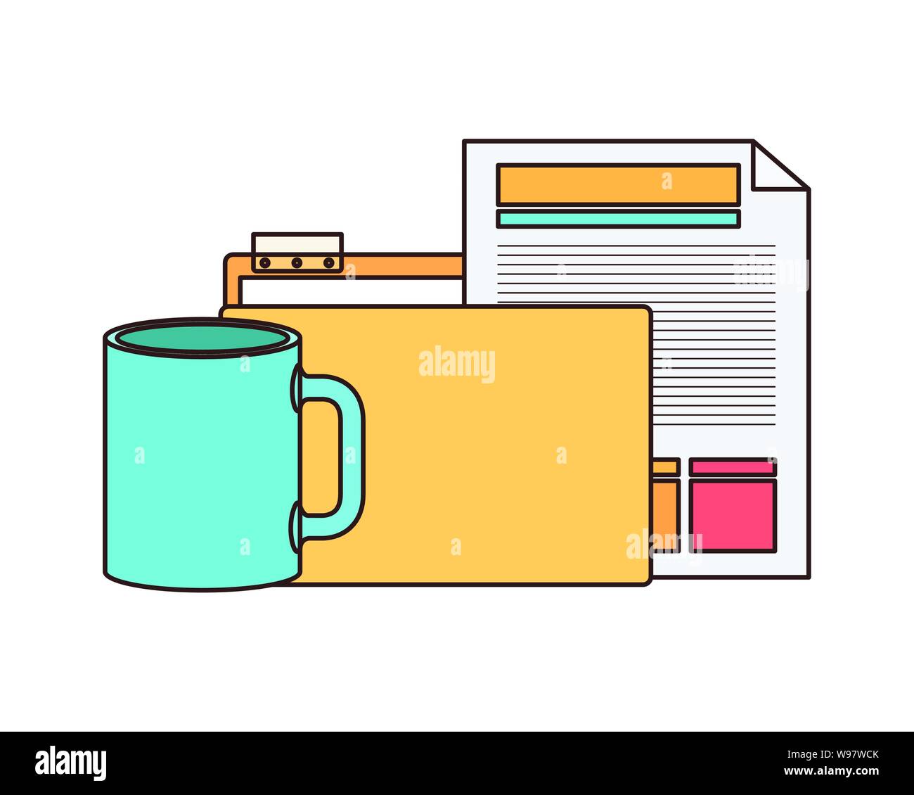 folder with office objects on white background Stock Vector