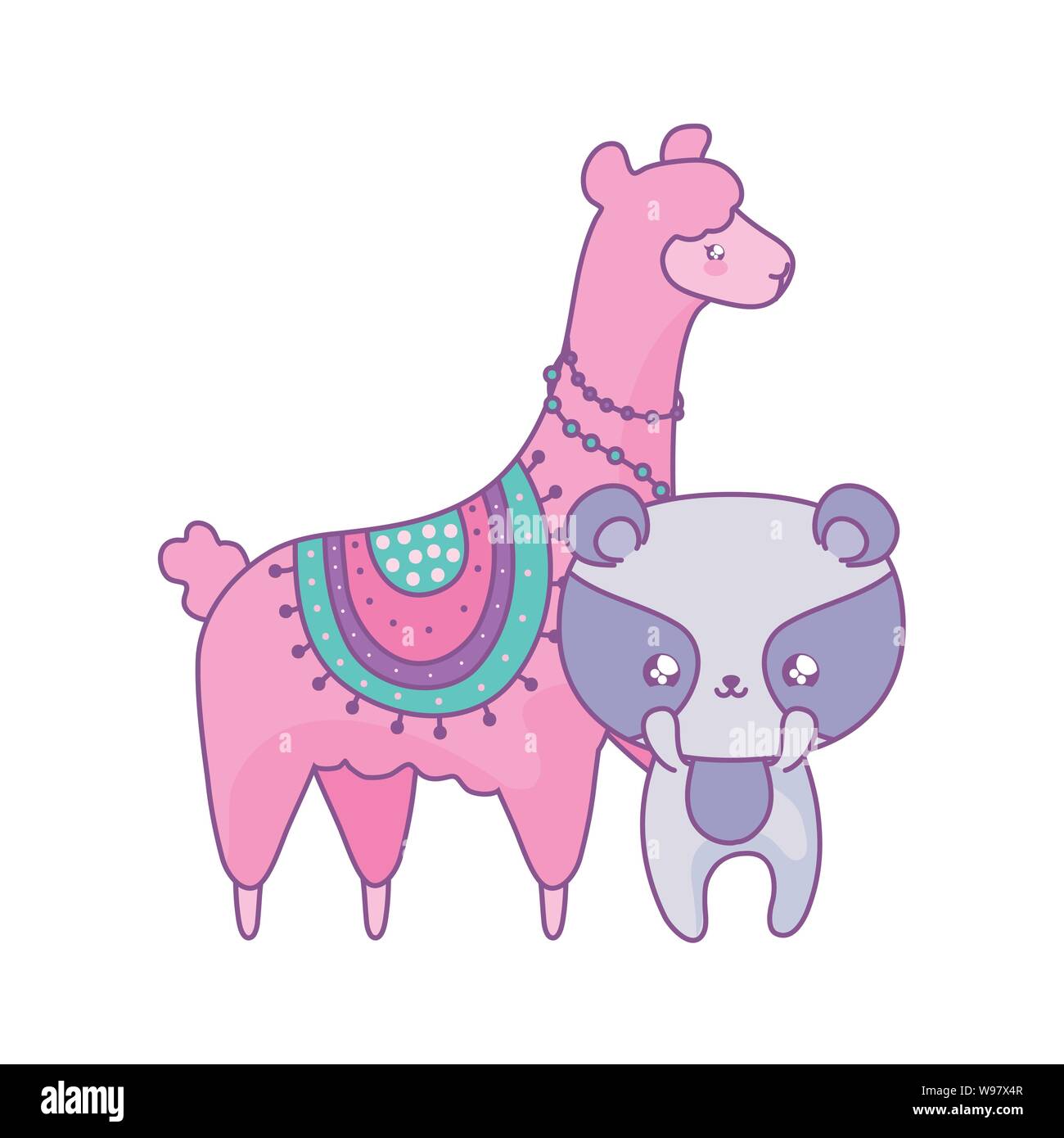 cute raccoon with alpaca baby animals kawaii style vector illustration ...