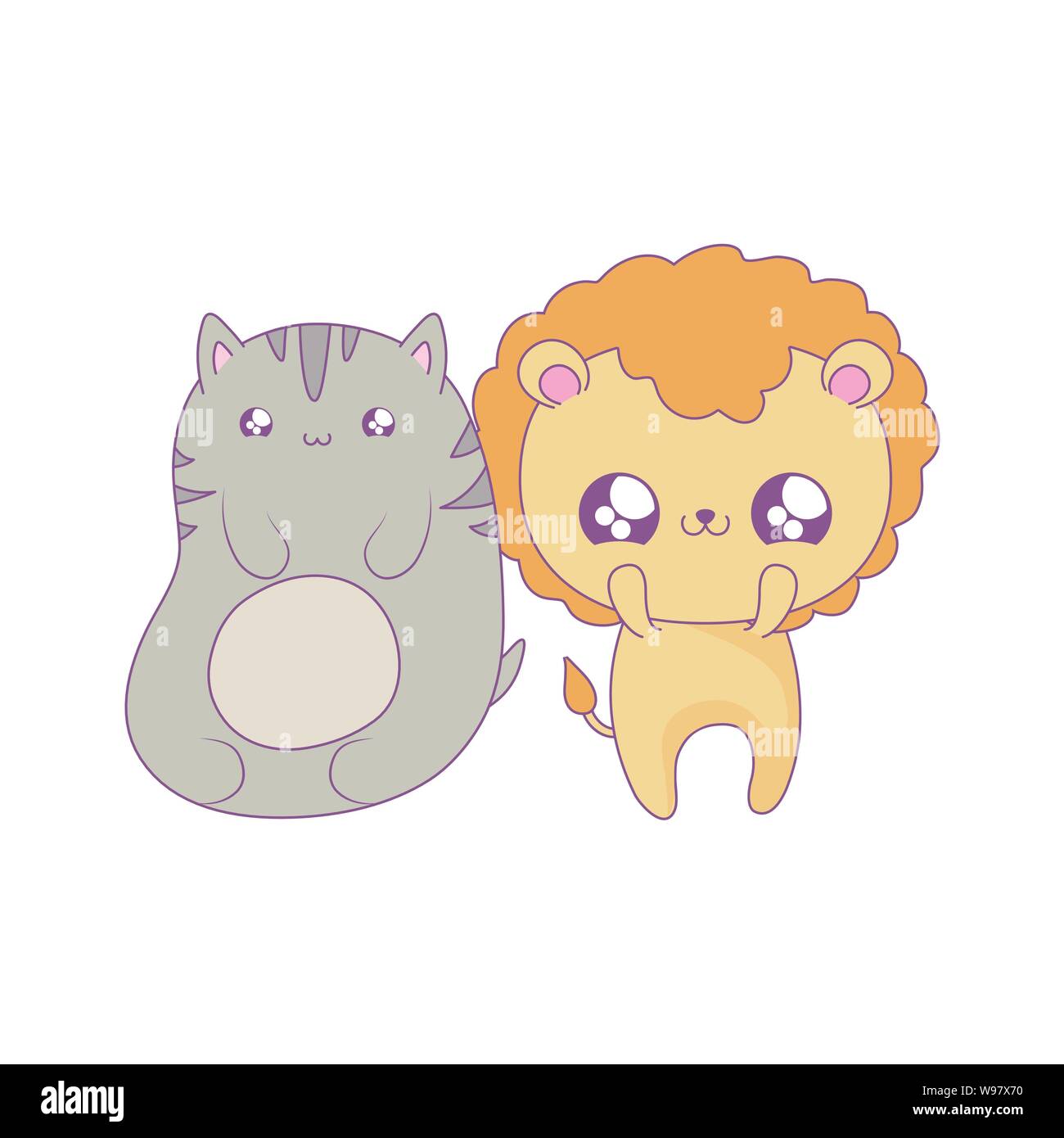 Cute Lion With Cat Baby Animals Kawaii Style Vector Illustration Design Stock Vector Image Art Alamy