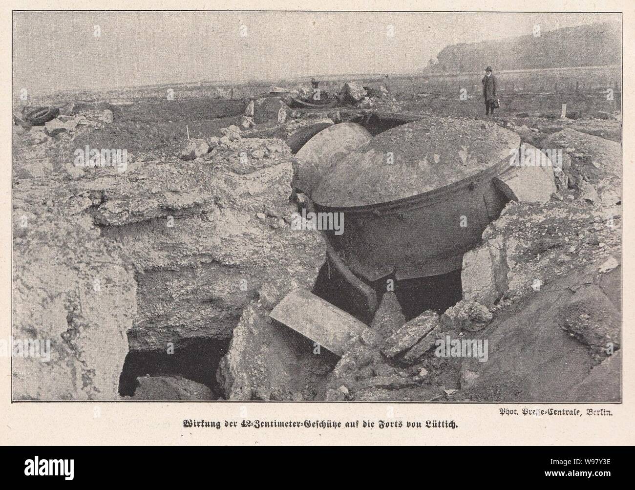 Destruction of defences at Liège - Lüttich 1914. Stock Photo