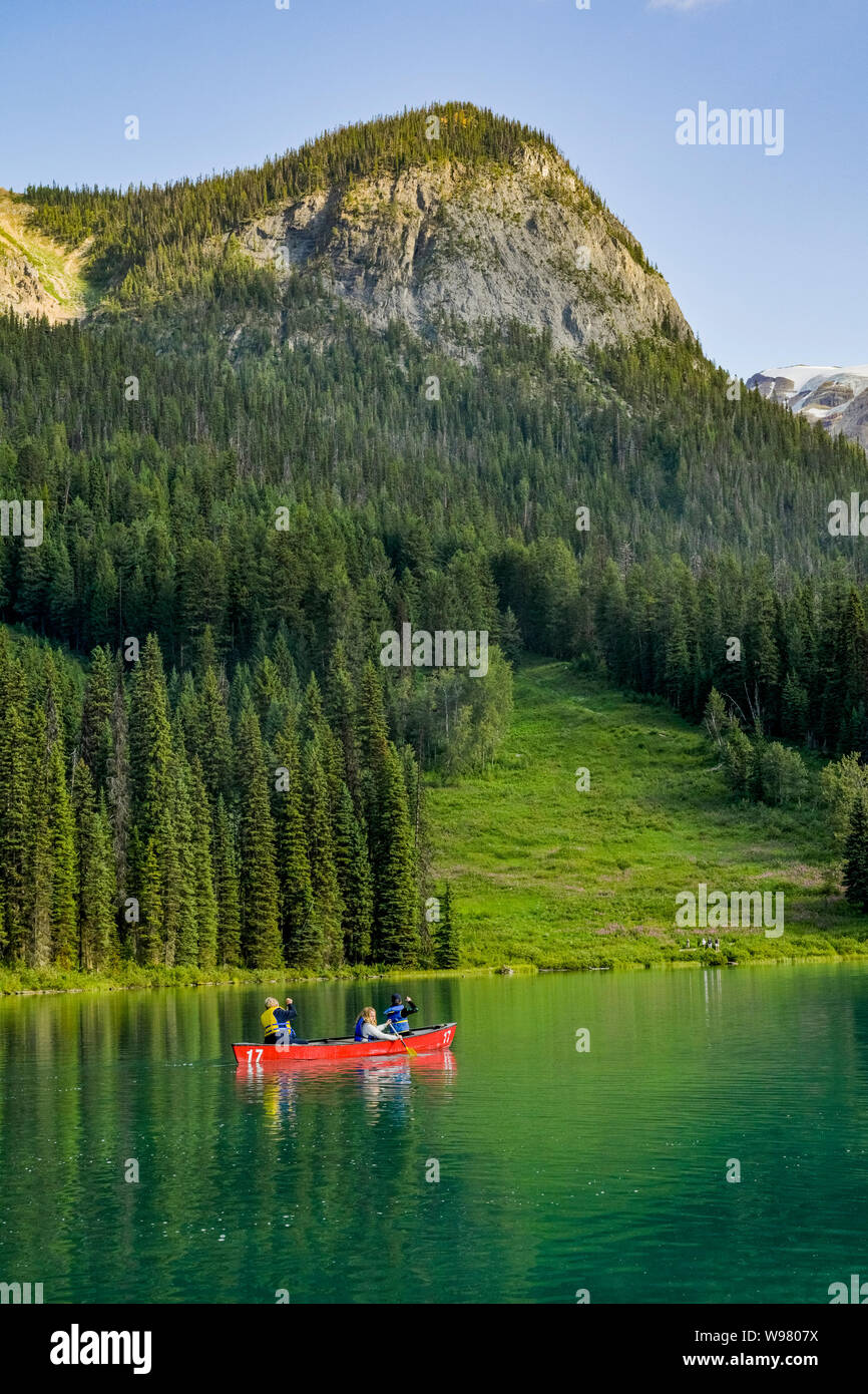 Red canoe, Emerald Lake, Yoho National Park, British Columbia, Canada