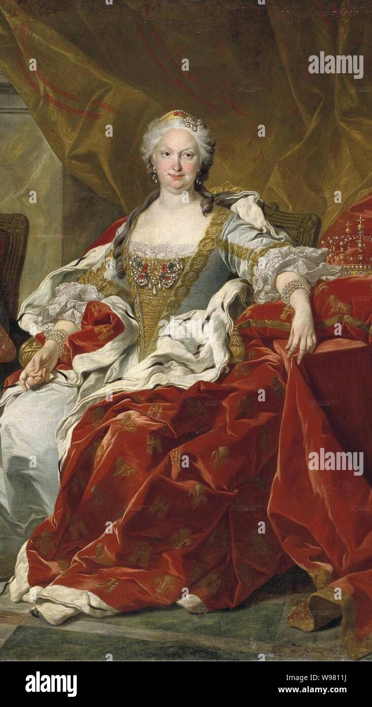 Detail of Elisabeth Farnese, Queen of Spain in a 1743 painting by Louis Michel van Loo. Stock Photo