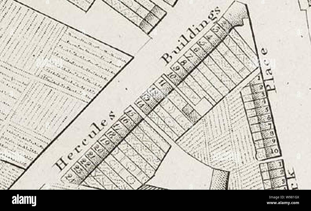 Detail showing No13 Hercules Buildings in Lambeth where William Blake