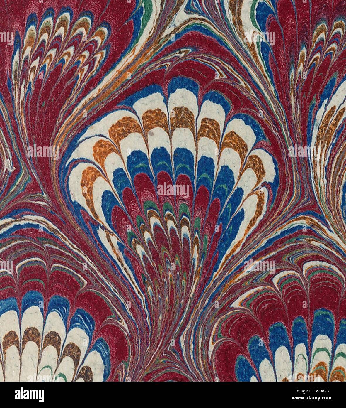Detail, Marbled endpaper from Die Nachfolge Christi ed. Ludwig Donin (Vienna ca. 1875) 500ppi (cropped). Stock Photo