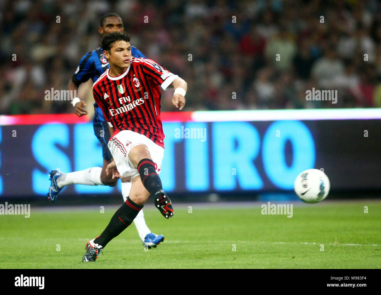 Thiago Emiliano Da Silva Of Ac Milan Passes The Ball During The Italian Super Cup 2011 Match Against Inter Milan At The National Stadium Known As The Stock Photo Alamy