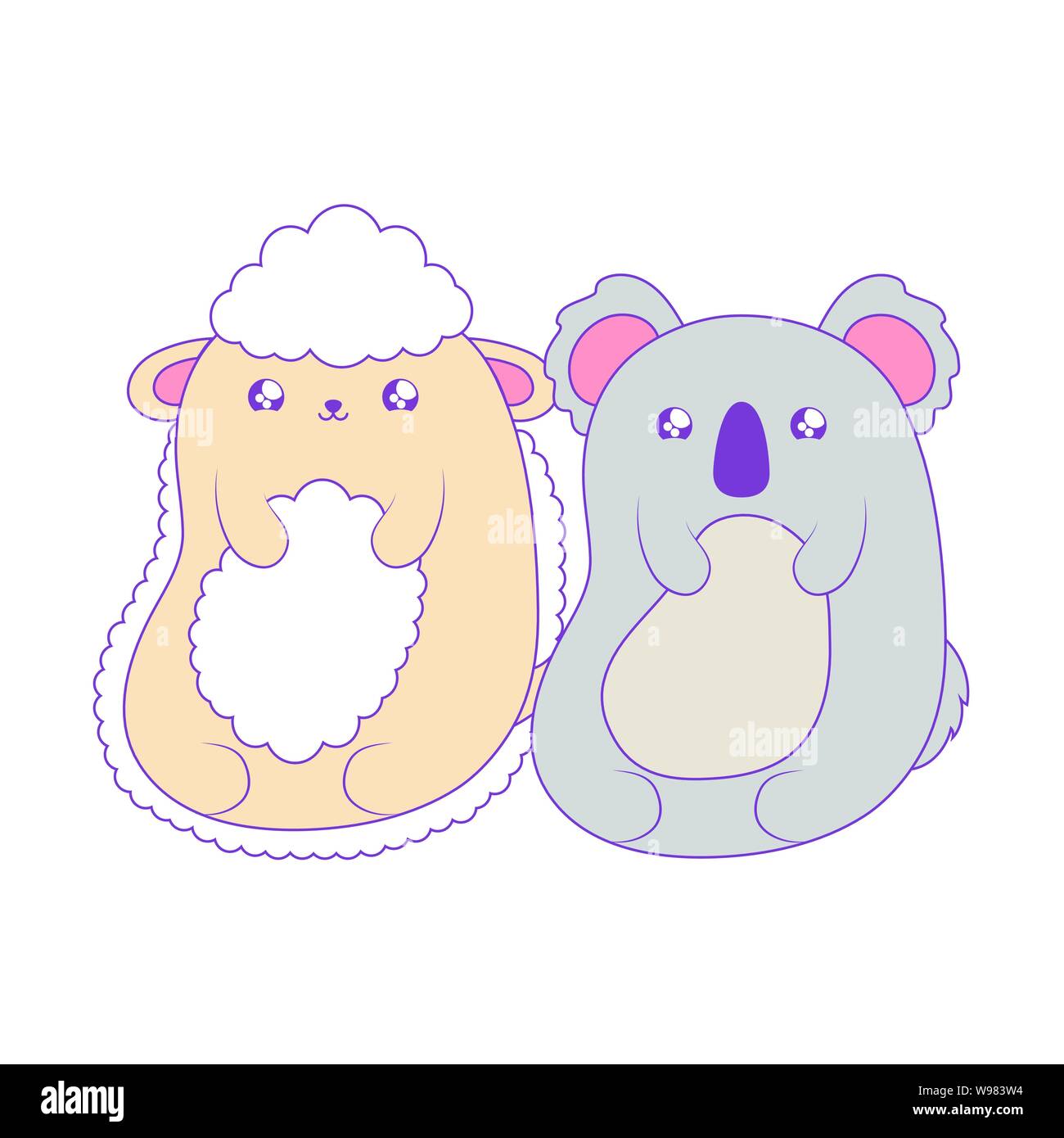 cute koala with sheep baby animals kawaii style vector illustration ...