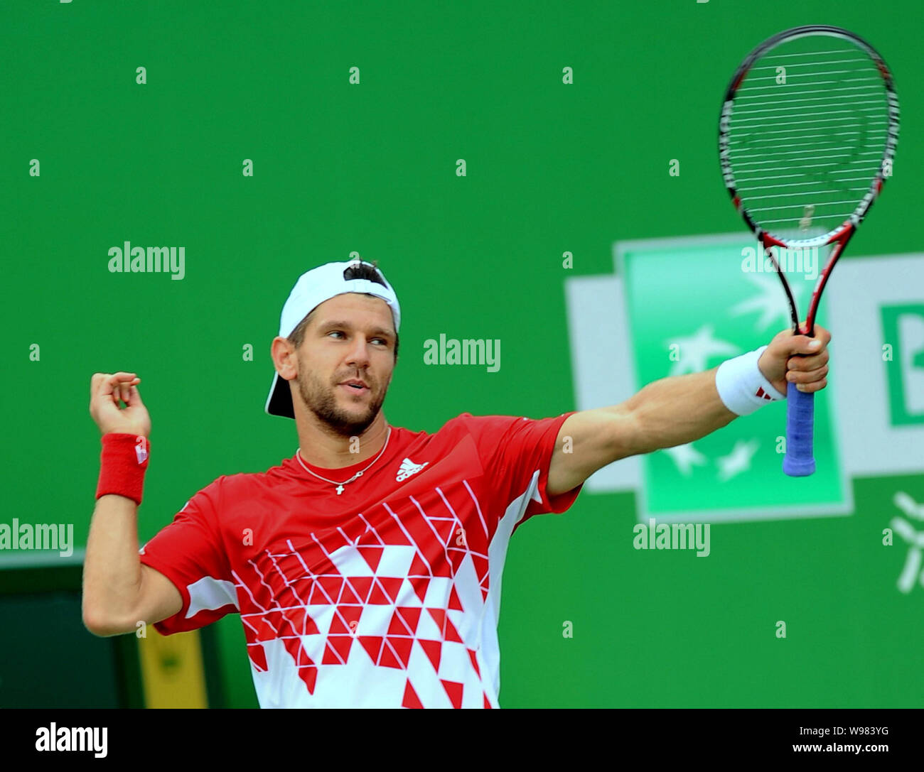Jurgen Melzer of Austria reacts in a second round match against Santiago  Giraldo of Colombia during the 2011 Shanghai Masters tennis tournament in  Sha Stock Photo - Alamy