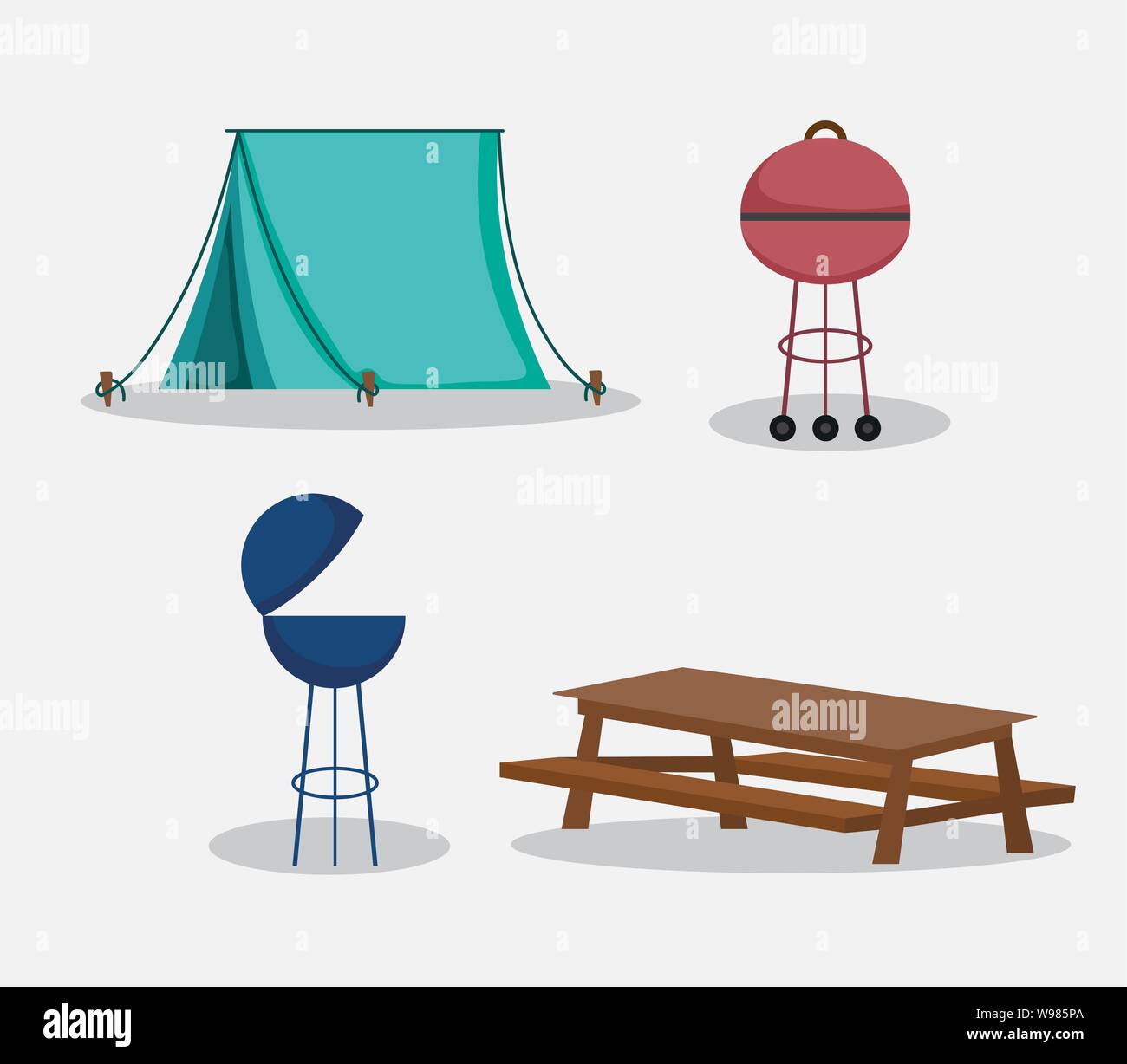tent grill table picnic in the park vector illustration Stock Vector