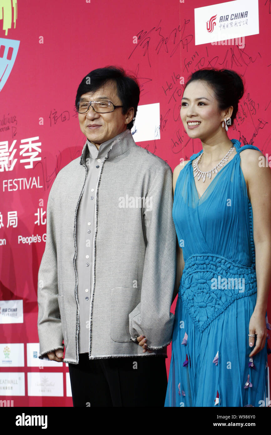 Chinese movie star Jackie Chan and actress Zhang Ziyi attend Beijing
