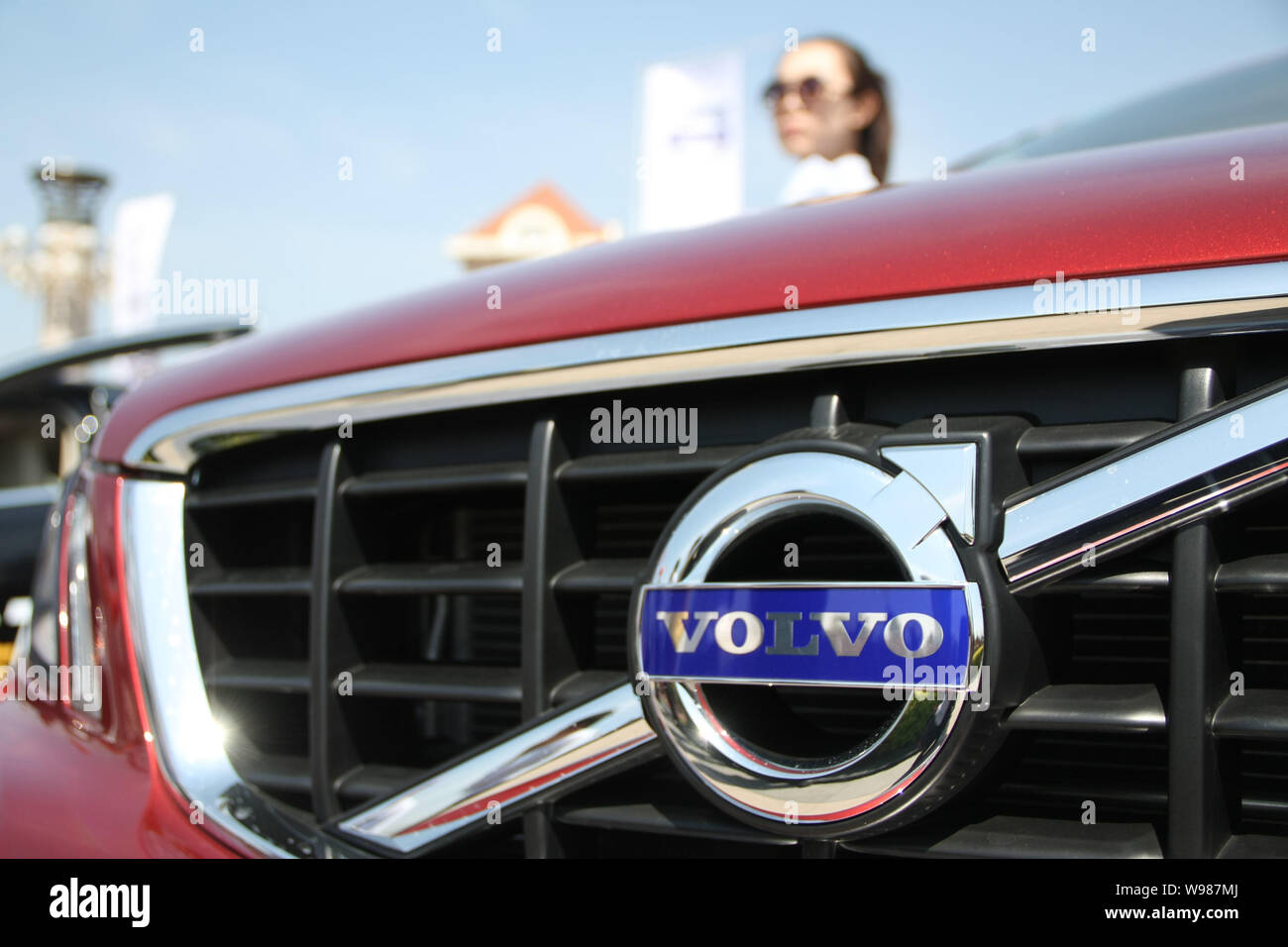 --File--The logo of Volvo is pictured during an automobile fair in Qingdao, east Chinas Shandong province, 14 May 2011.   China-owned but Gothenburg-b Stock Photo