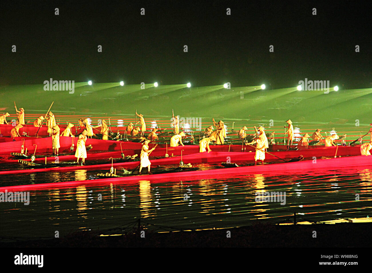 Actors Perform During The Production Of Impression Sanjie Liu In The Li River In Yangshuo Guilin Southwest Chinas Guangxi 31 August 2011 Accordi Stock Photo Alamy