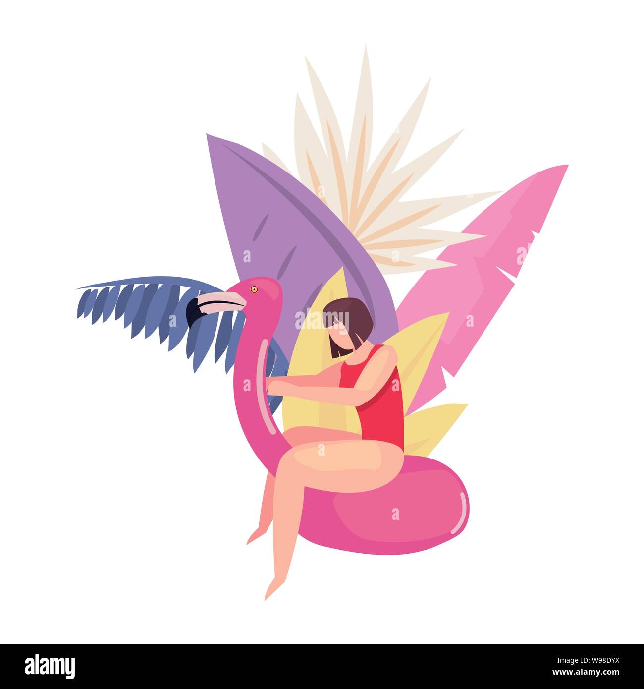 woman with flamingo float summer time vacations design vector ...