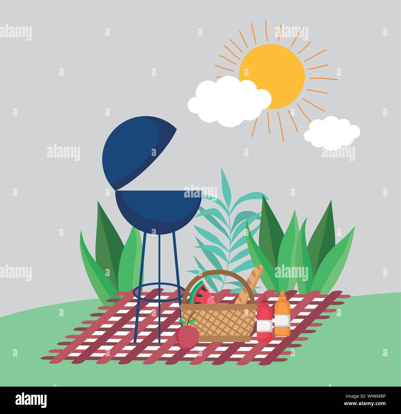 grill bbq basket fruits picnic in the park vector illustration Stock ...