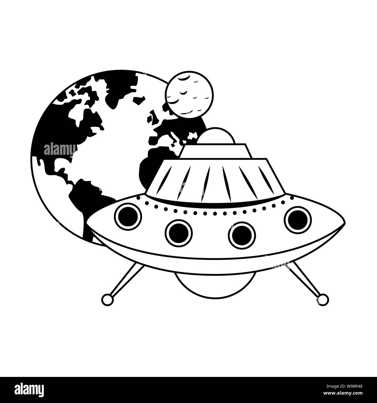 universe space galaxy astronomy cartoon in black and white Stock Vector ...