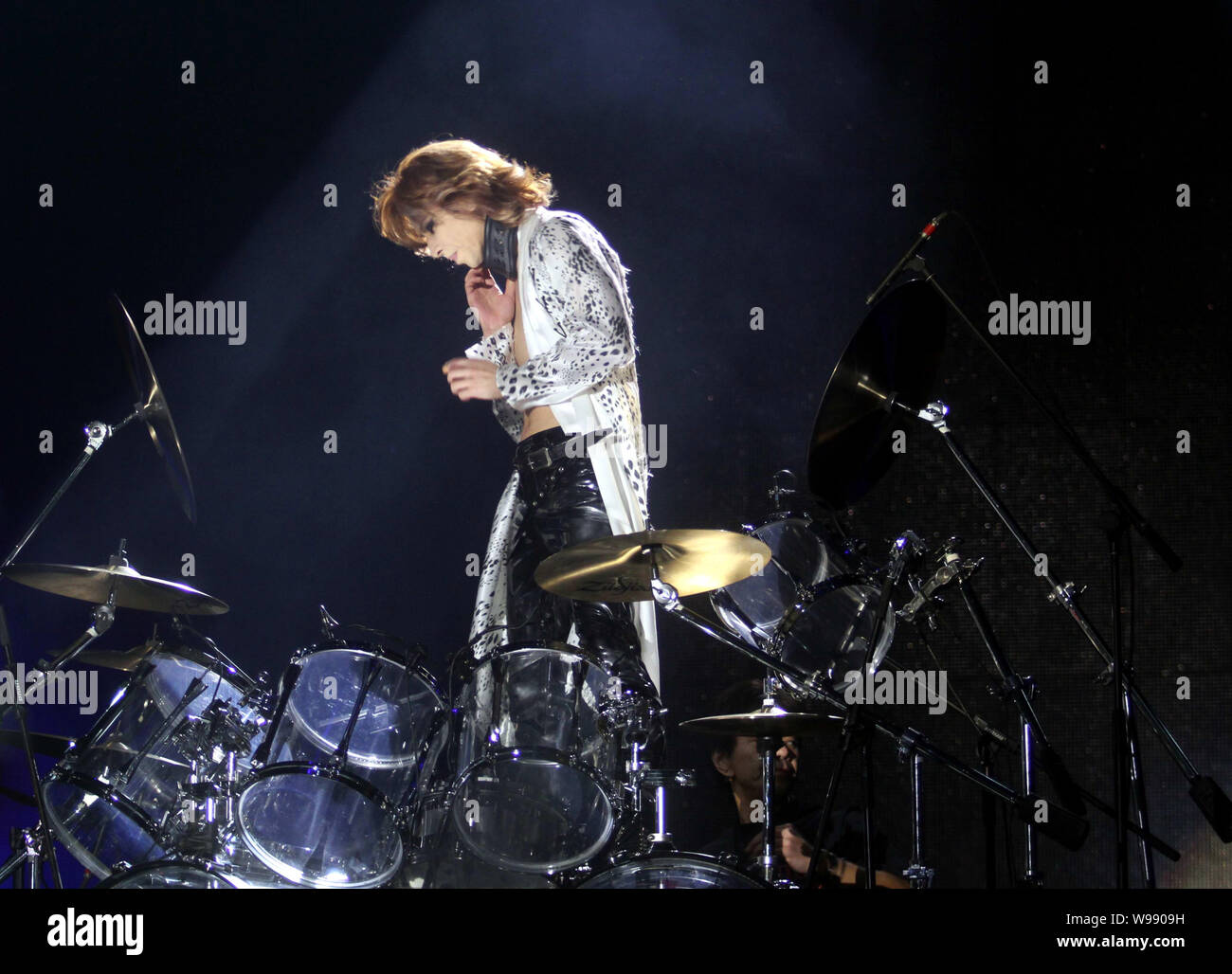 Yoshiki of Japanese heavy metal band X Japan performs in the X Japan concert at the Shanghai