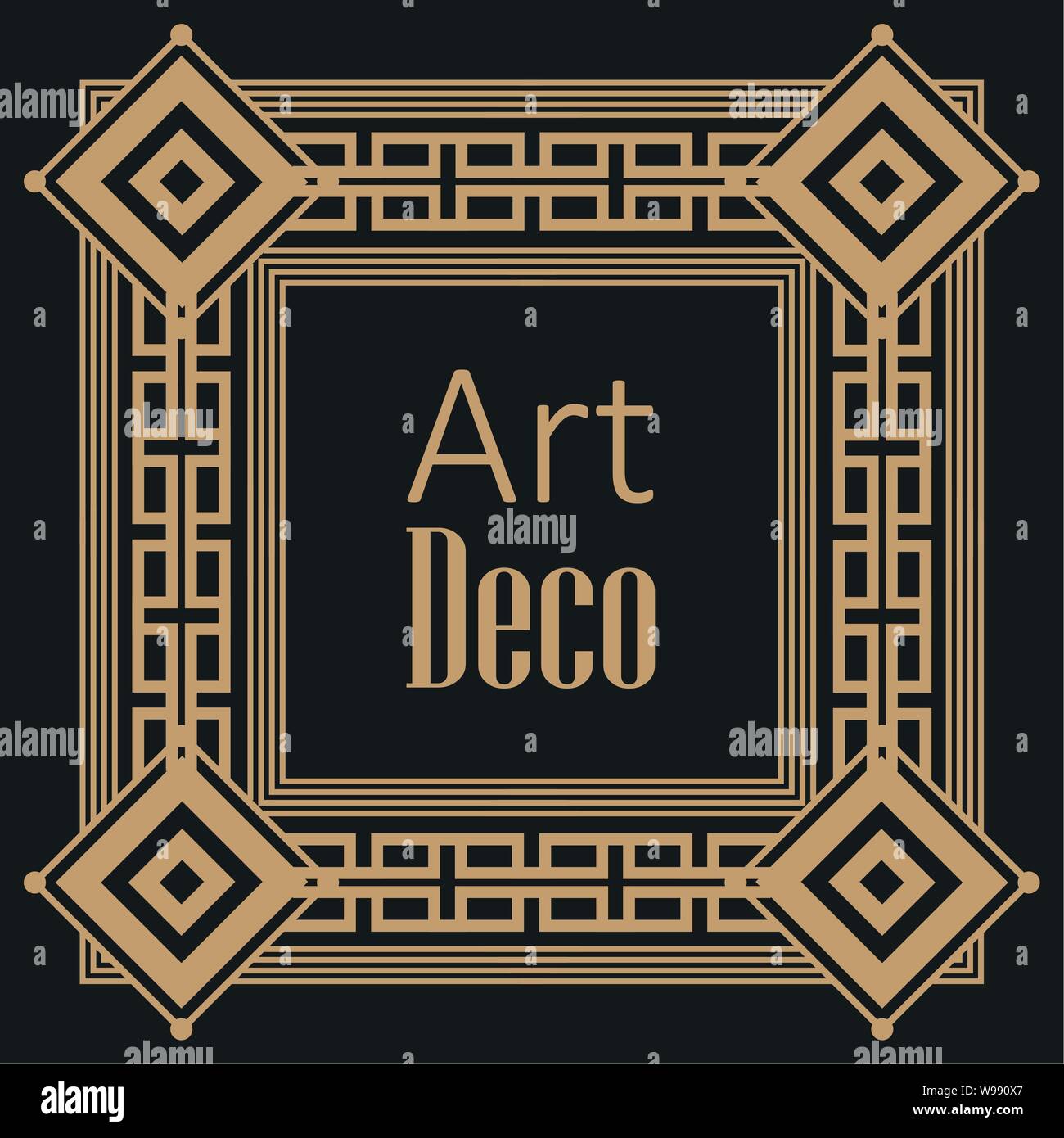 Black Background Art Deco Frames Banner Ornamental Vector