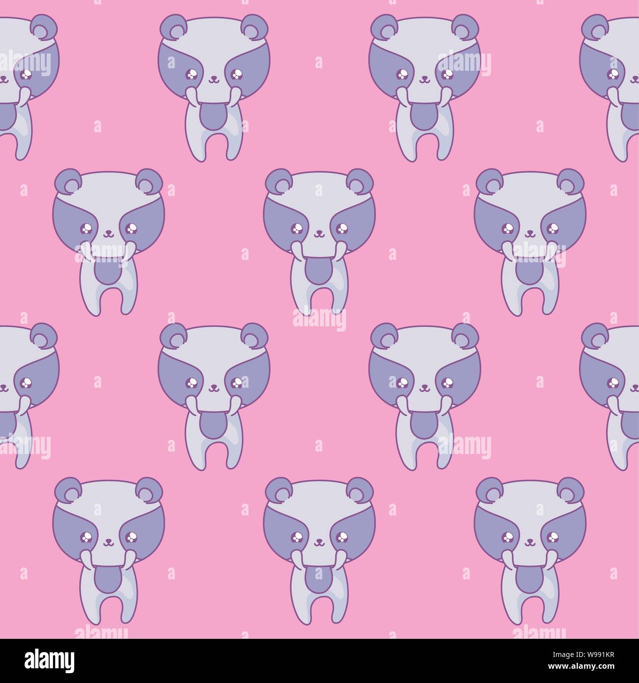 pattern of cute raccoons baby animals kawaii style vector illustration ...
