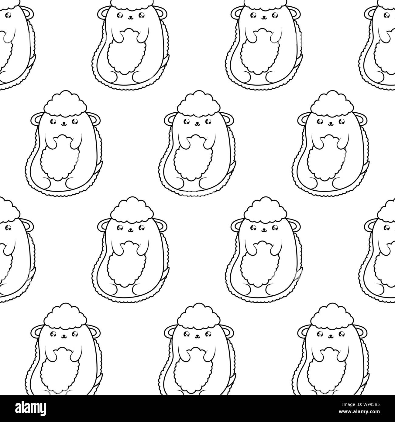 pattern of cute sheep baby animals kawaii style vector illustration ...