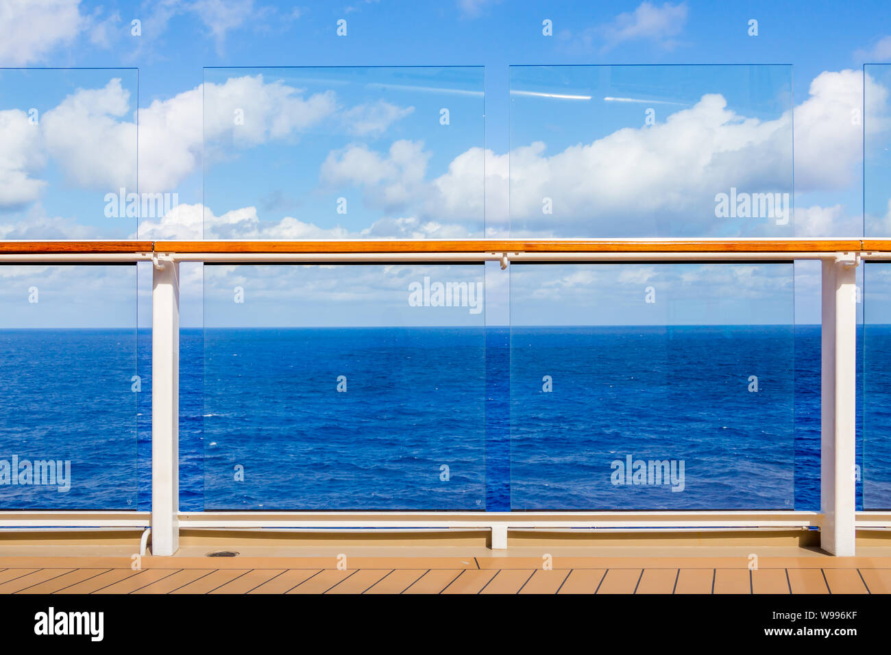 Cruise Ship Deck and railing with Ocean View and copy space Stock Photo ...