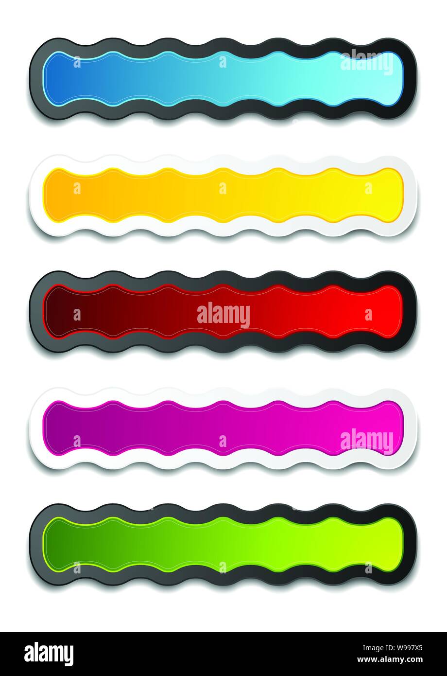 Abstract bright wavy stickers design set. Vector illustration Stock Vector