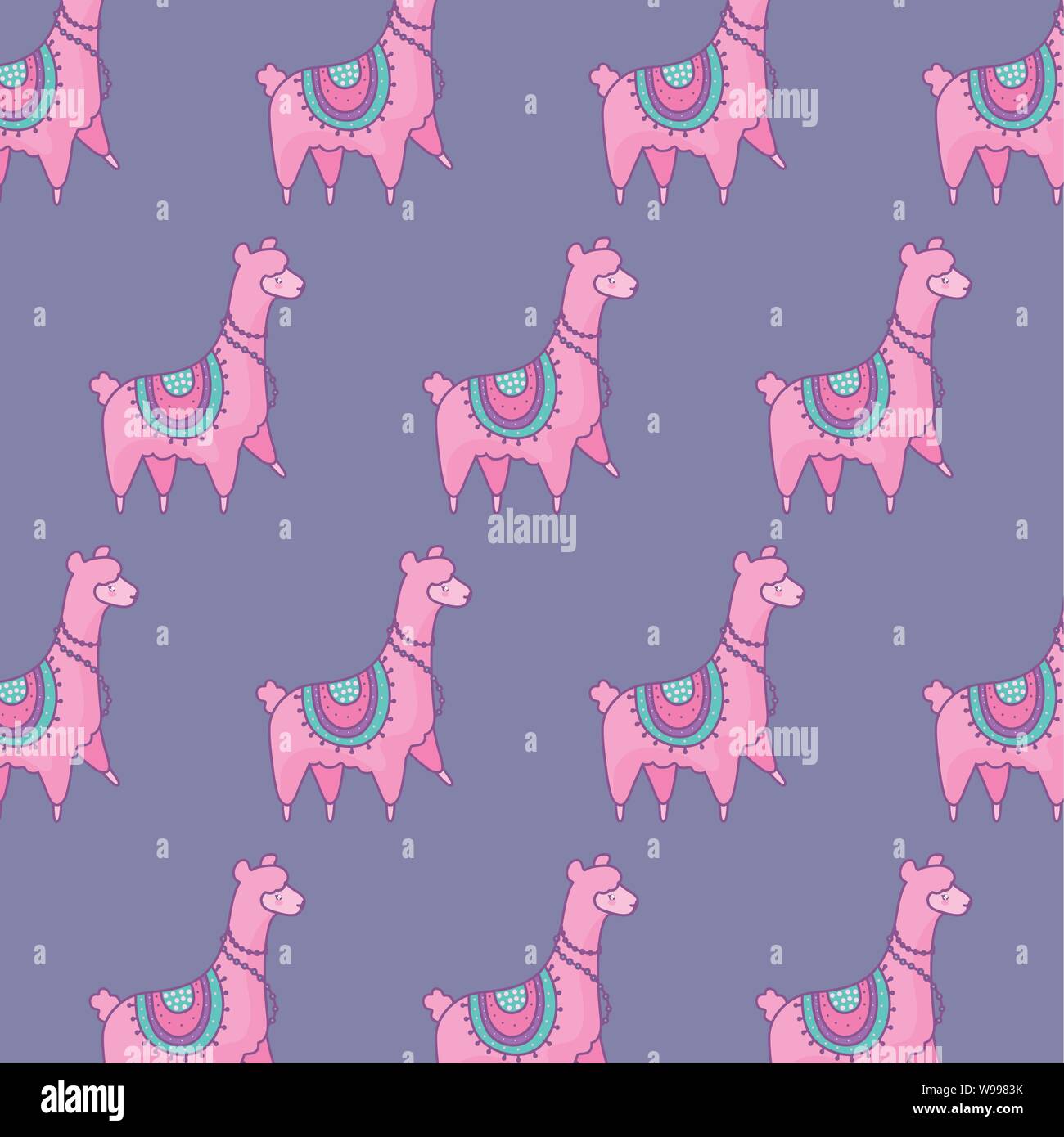 pattern of cute alpacas kawaii style vector illustration design Stock ...