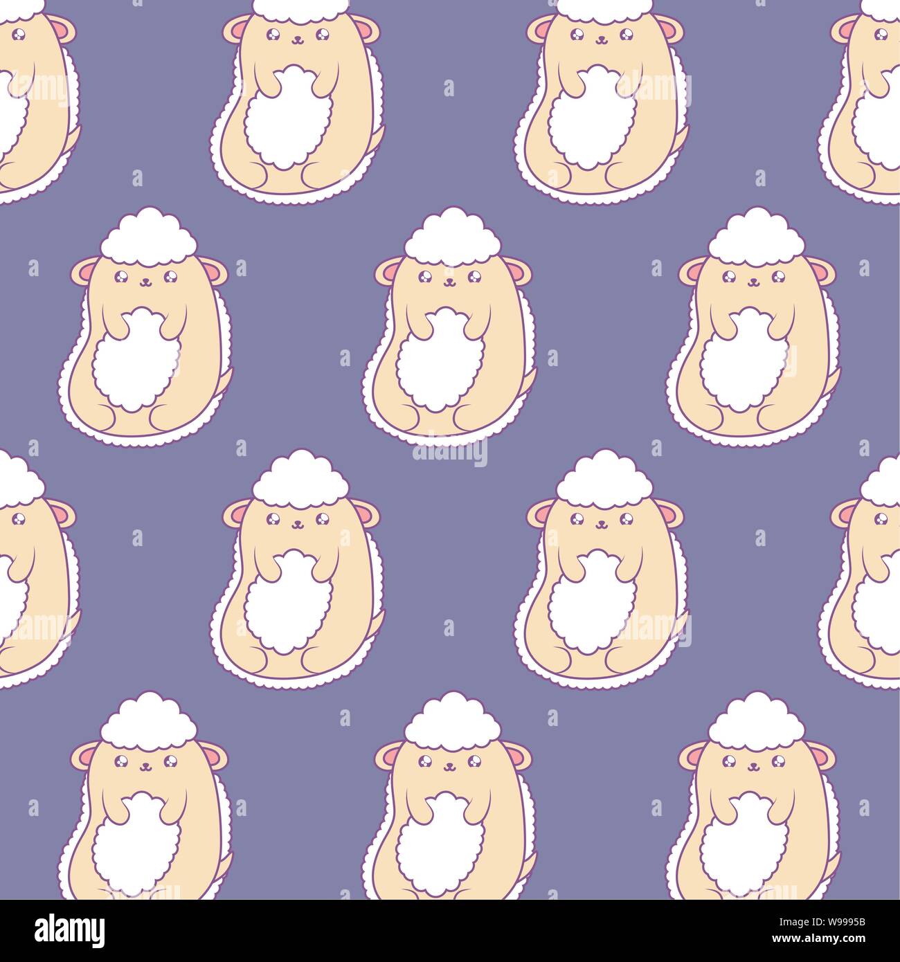 pattern of cute sheep baby animals kawaii style vector illustration ...