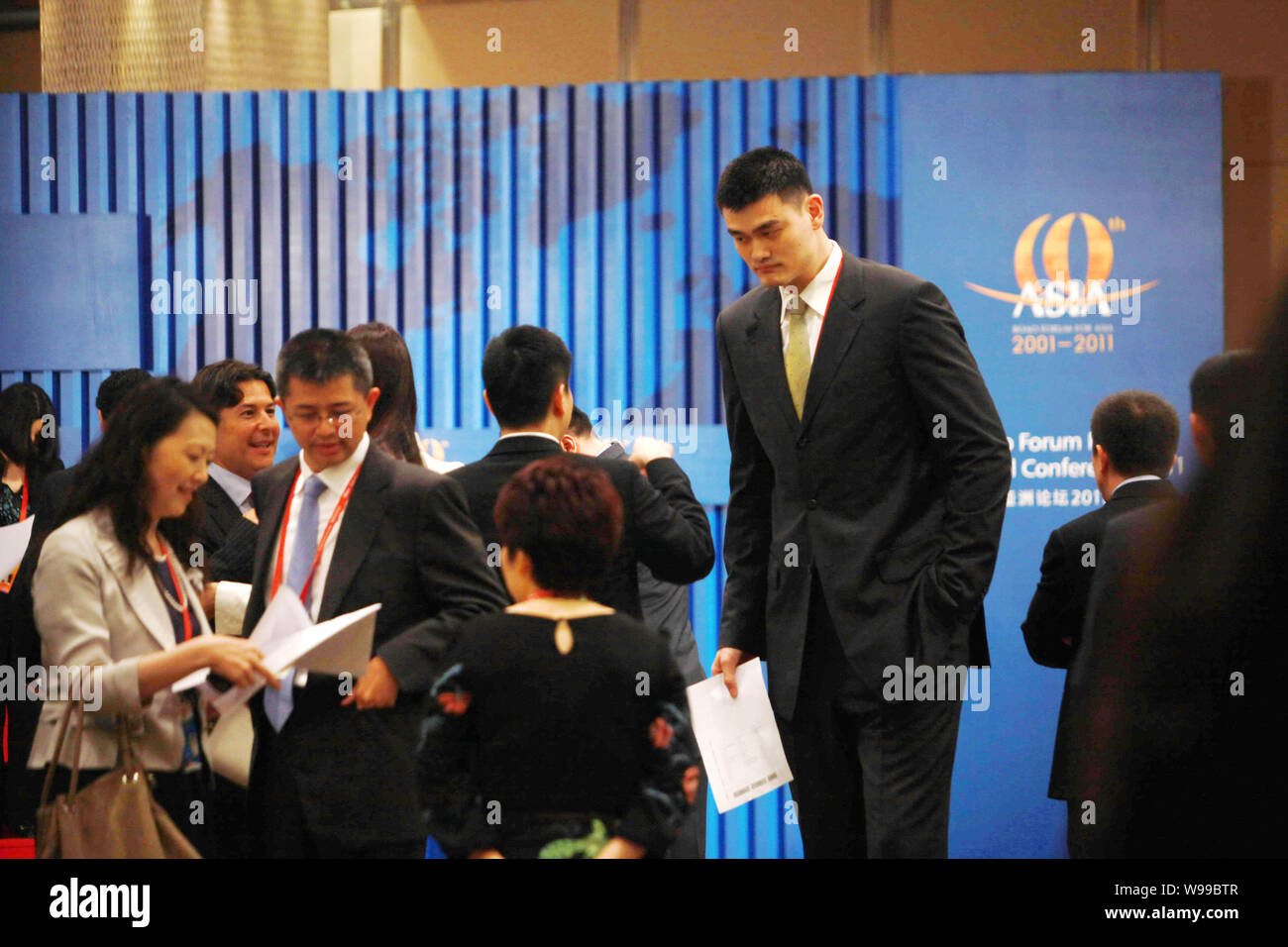 Chinese basketball superstar Yao Ming is pictured during a meeting of the 2011 Boao Forum for Asia Annual Conference in Qionghai city, south Chinas Ha Stock Photo