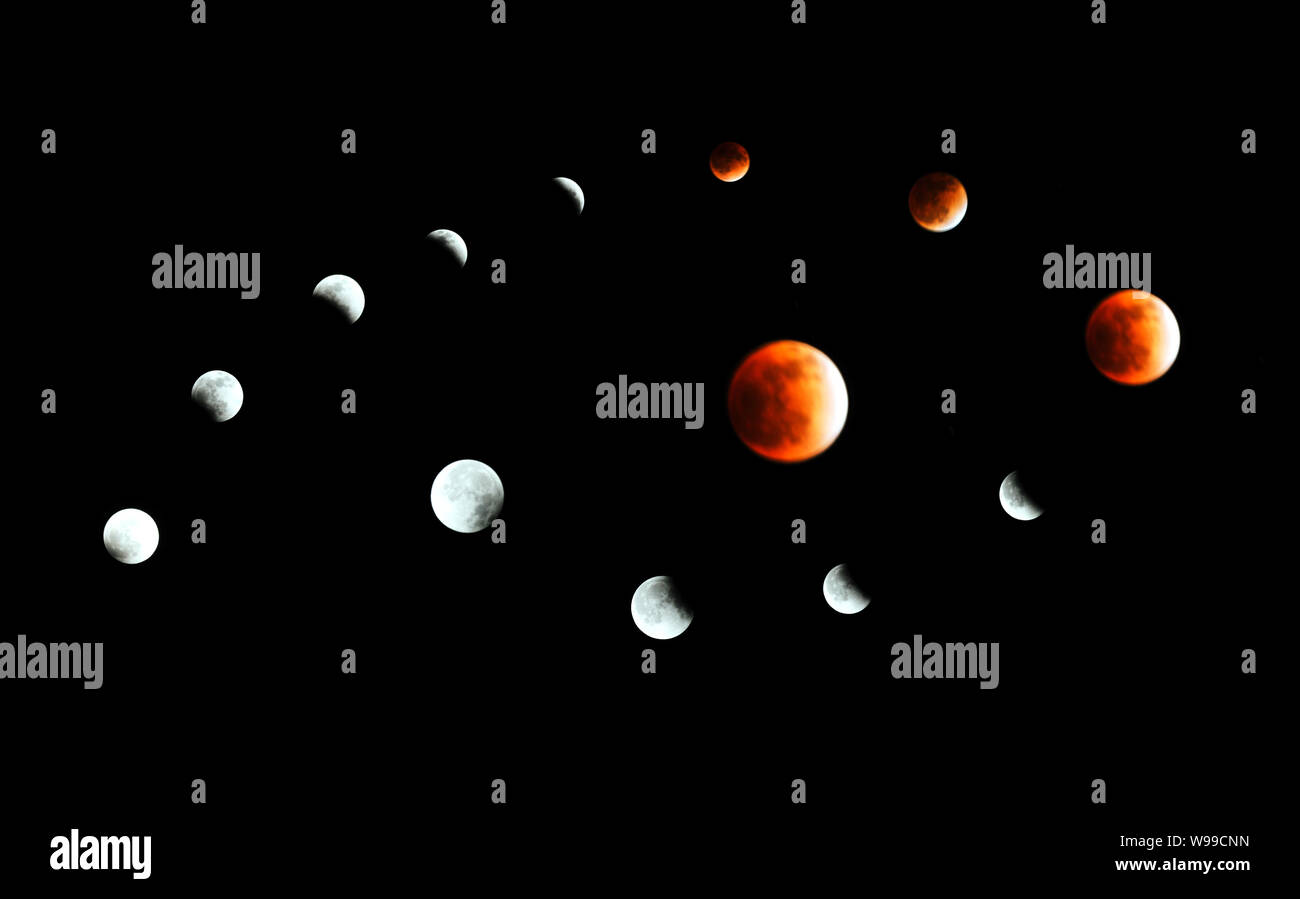 This composite image shows the total lunar eclipse pictured in Xianju county, Taizhou city, east Chinas Zhejiang province, 10 December 2011.   Enthusi Stock Photo