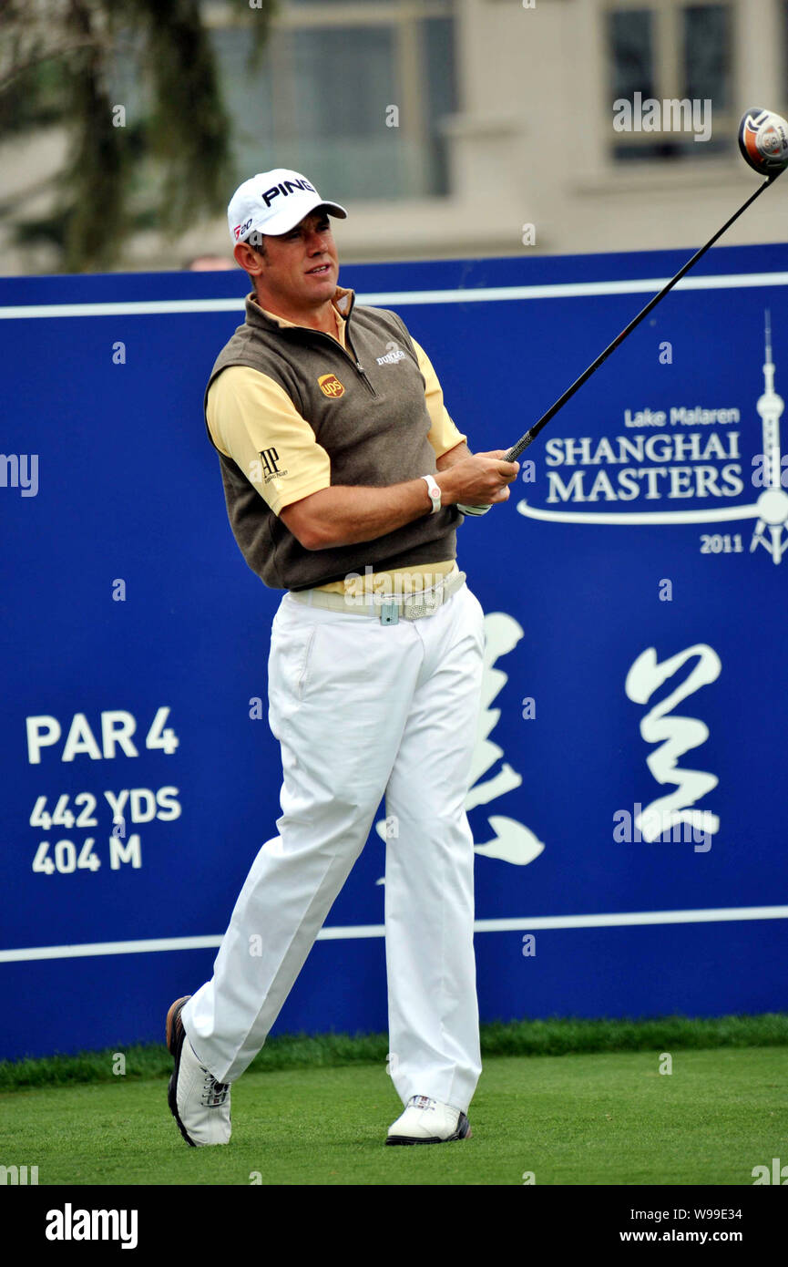 Lee Westwood of England watches his tee shot during the Lake Malaren Shanghai Masters golf tournament in Shanghai, China, 27 October 2011.   U.S. Open Stock Photo