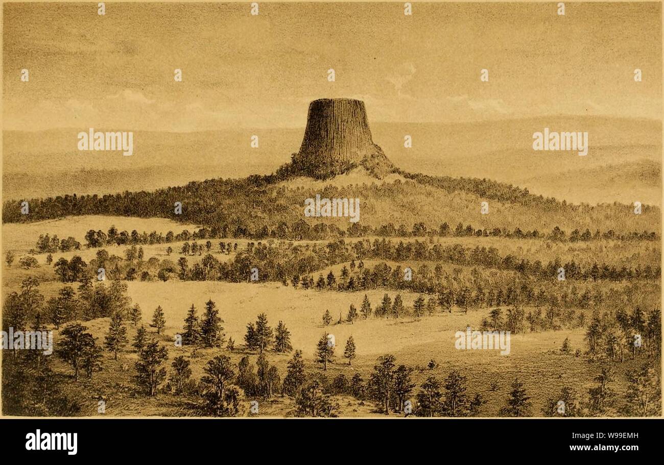 Devils Tower historical drawing 1880. Stock Photo