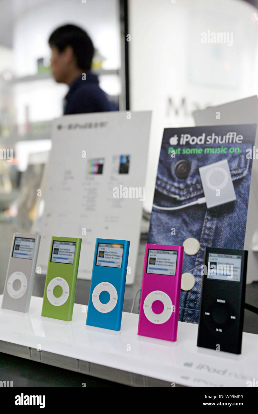 --FILE--Apple iPod nano music players are for sale at a digital products store in Shanghai, China, 16 April 2007.   Apple has unveiled a worldwide rep Stock Photo