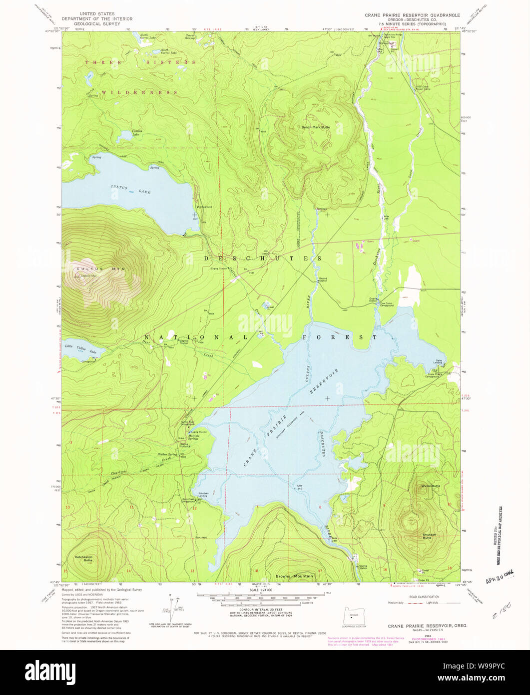 Crane Prairie Reservoir Map Usgs Topo Map Oregon Crane Prairie Reservoir 279499 1963 24000 Restoration  Stock Photo - Alamy