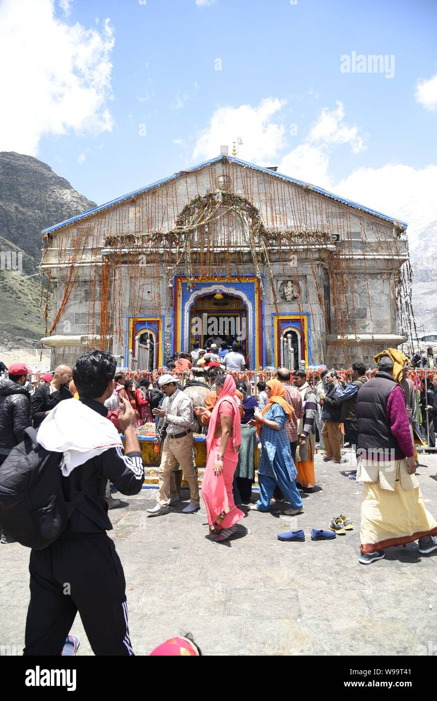 Holy Hindu Temple of Lord Shri Kedarnath Shankar Bholenath Temple 2019 view in Chamoli/Rudraprayag District , Uttrakhand , India , Asia Stock Photo