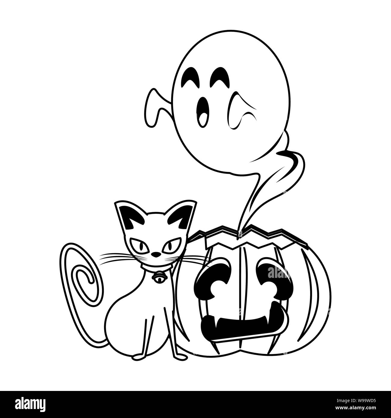 halloween october scary celebration cartoon in black and white Stock ...