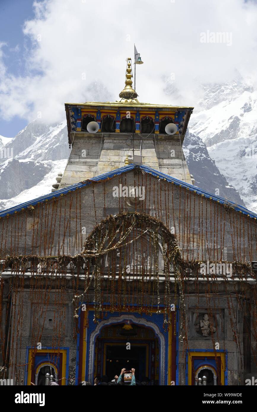 Holy Hindu Temple of Lord Shri Kedarnath Shankar Bholenath Temple 2019 view in Chamoli/Rudraprayag District , Uttrakhand , India , Asia Stock Photo