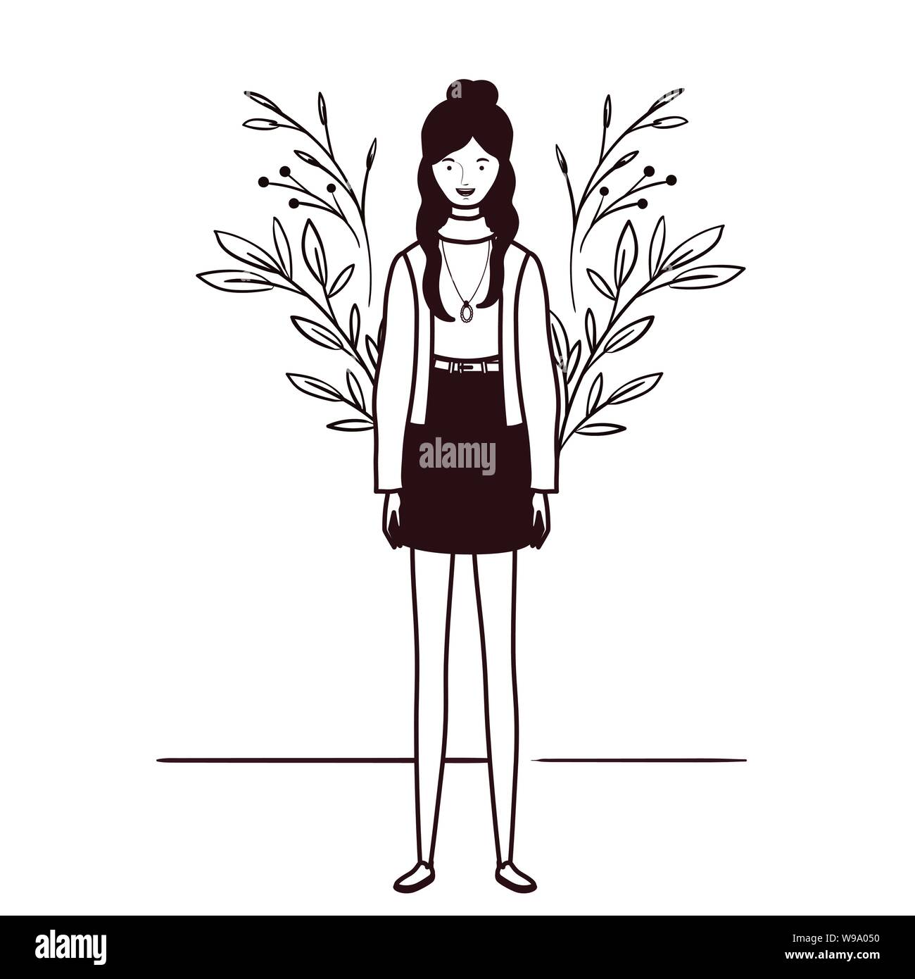 silhouette of woman standing with landscape background Stock Vector ...
