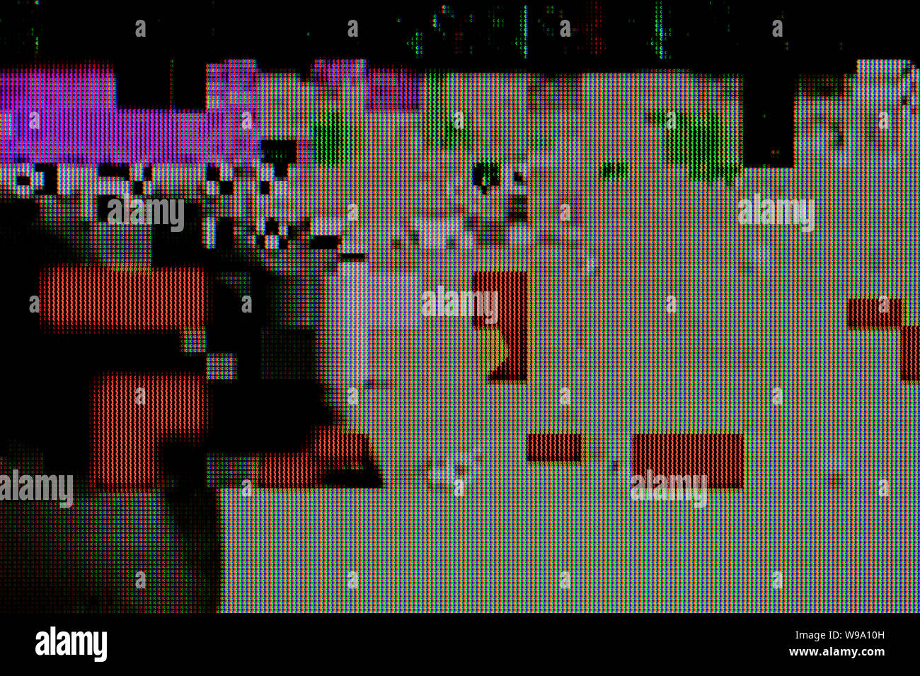 Photography of damaged television signal, digital pixel noise glitch Stock Photo