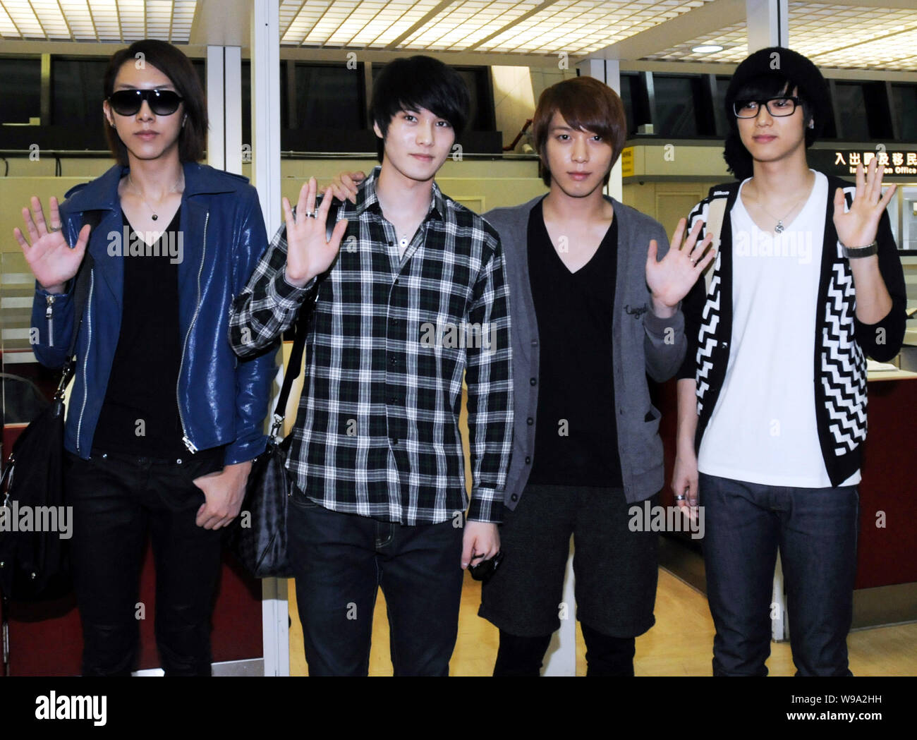 South Korean pop group CNBlue arrive at the Taipei Taoyuan