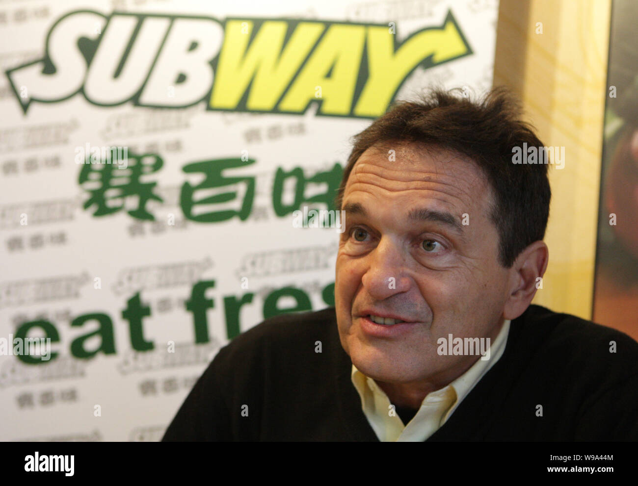 Fred DeLuca, President of Subway, answers questions at a Subway