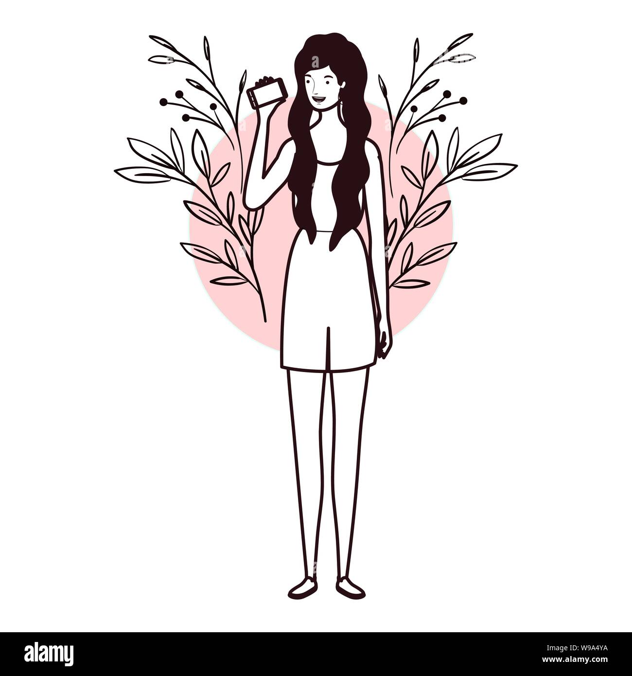 silhouette of woman standing with landscape background Stock Vector ...