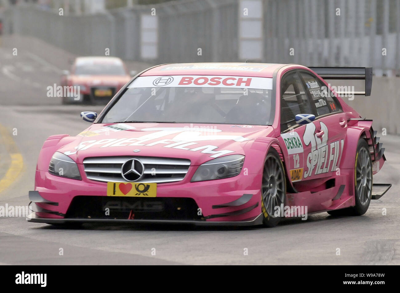 British racer Susie Stoddart of the TV Spielfilm AMG Mercedes and other racers compete during the DTM (Deutsche Tourenwagen Masters) season finale in Stock Photo