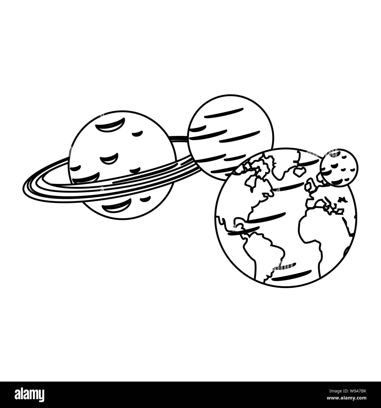 universe space galaxy astronomy cartoon in black and white Stock Vector