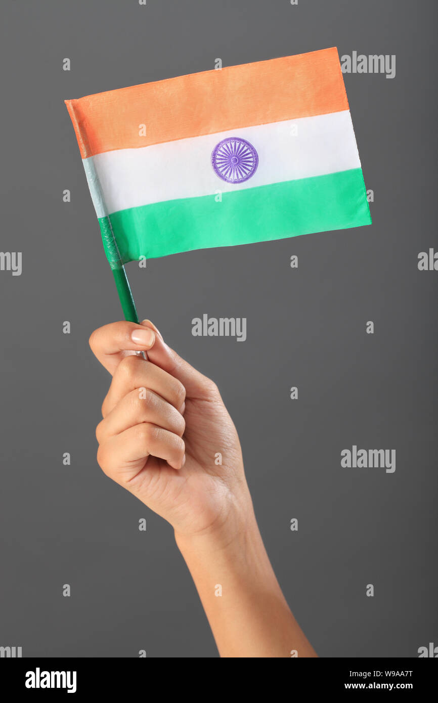 Close up of a person hand showing Indian Flag Stock Photo - Alamy