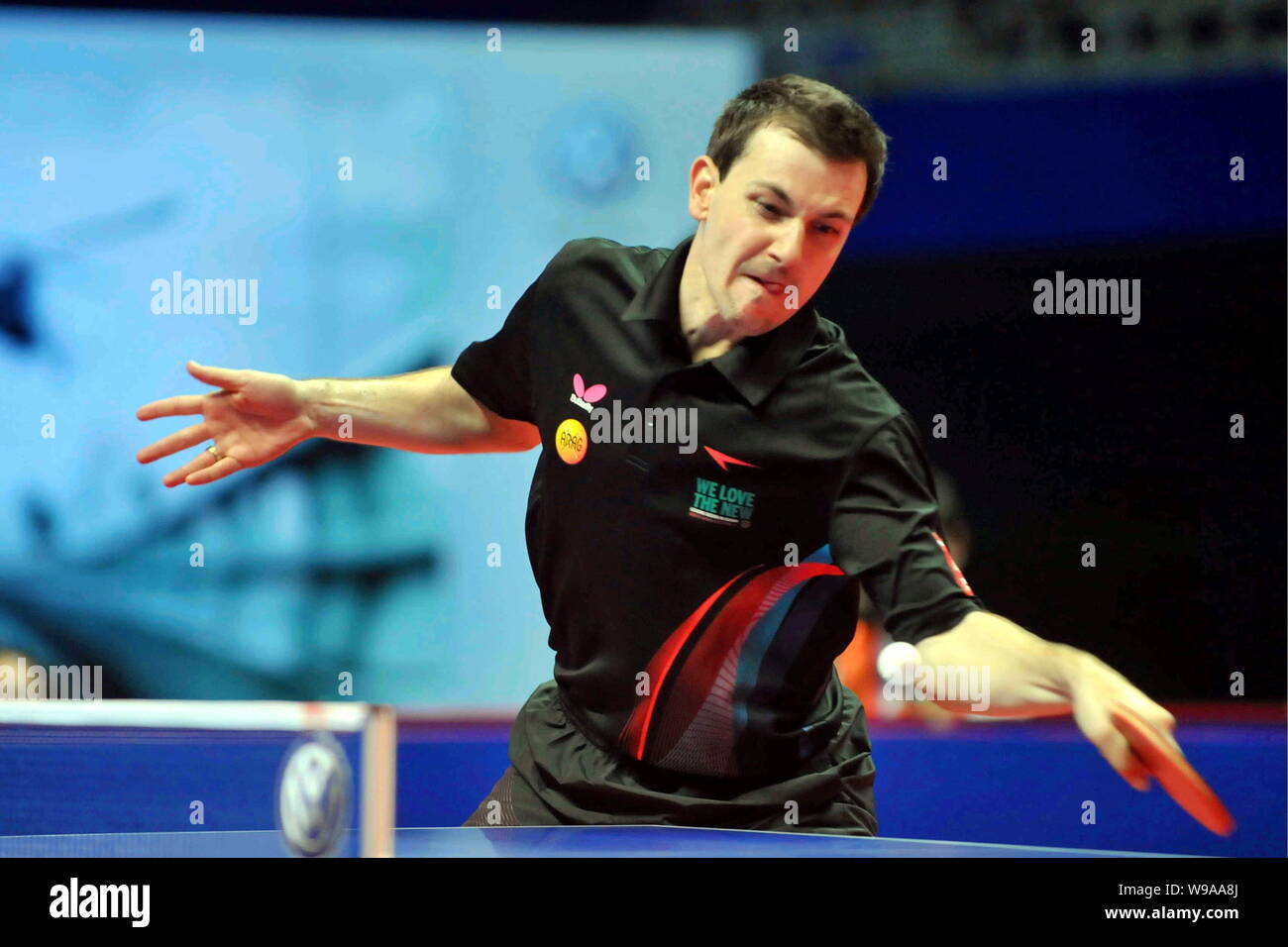 German table tennis player Timo Boll of the World Team competes during the  mens event of the 2010 Volkswagen China vs World Team Table Tennis Challeng  Stock Photo - Alamy